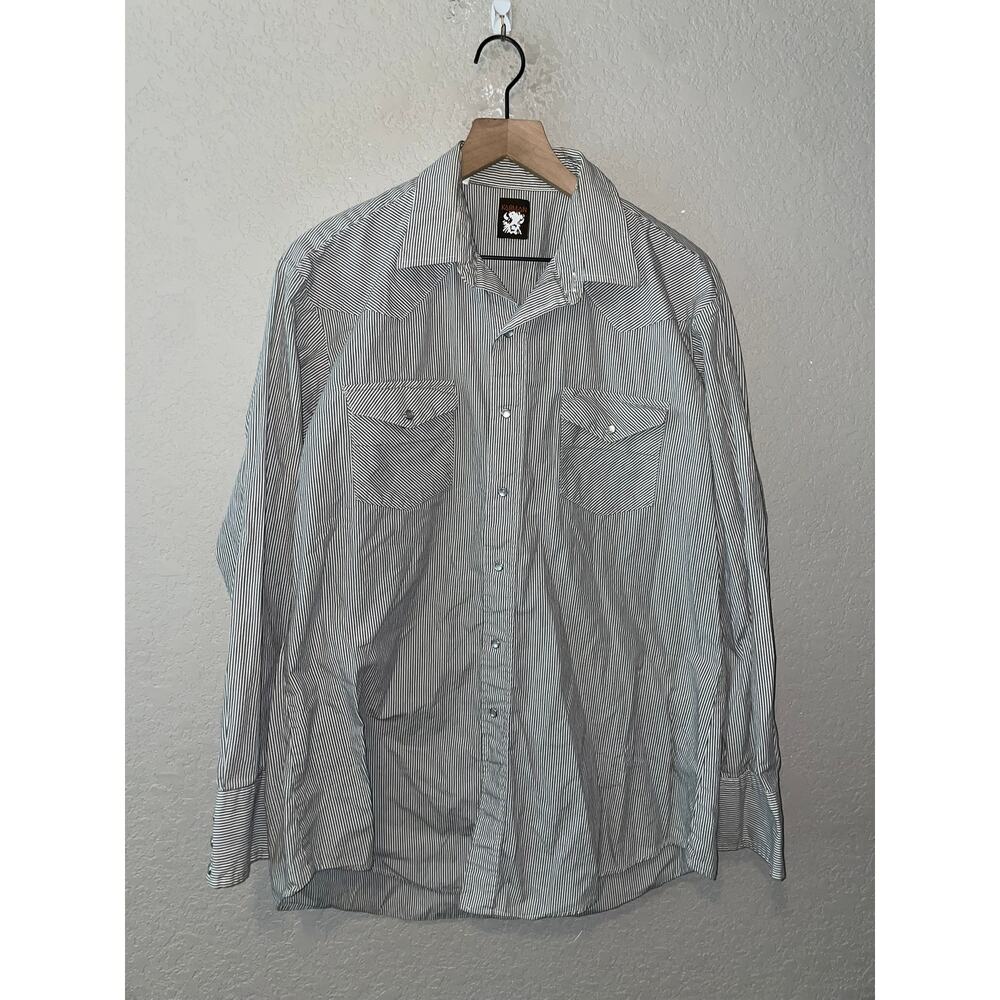 Vintage Karman Gray Pearl Snap Long Sleeve Shirt VTG XL X-Large